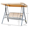 Outsunny 3 Seater Swing Chair, Garden Swing Bench with Canopy, Breathable Mesh Seat and Heavy Duty Steel Frame for Patio, Yard, Beige