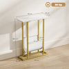 HOMCOM Narrow Side Table, End Table with Magazine Holder, Nightstand for Small Spaces, Living Room, Bedroom, White Marble Grain