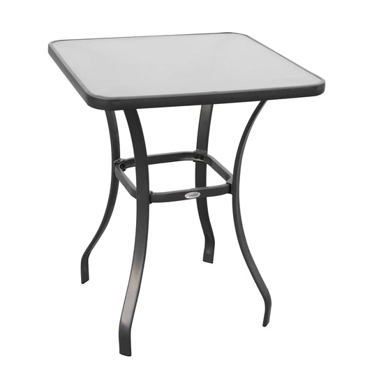 طاولة حديقة مربعة من Outsunny، طاولة قهوة خارجية بسطح زجاجي مقوى، طاولة طعام للمقاهي والمطاعم، إطار معدني للفناء والشرفة، 68.5 × 68.5 × 84 سم