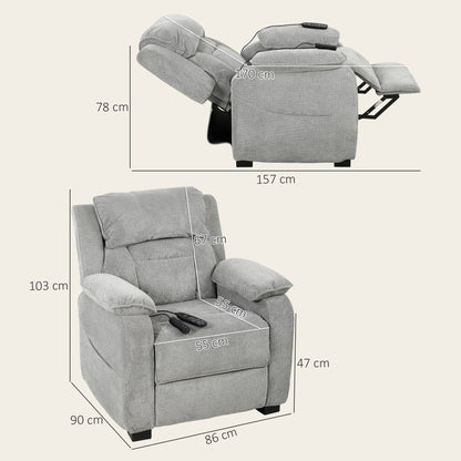 HOMCOM Power Recliner Armchair with Massage and Heat, Electric Reclining Chair with Wide Spring Seat, Light Grey