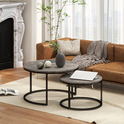 HOMCOM Industrial Nesting Coffee Table Set of 2 in Marble Dark Grey