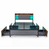 Double Bed Frame with LED Lights Charging Station Storage and Headboard-RusticBrown