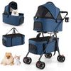 Double Pet Stroller 3 in 1 Foldable with 2 Detachable Carriers Car Seats-Blue