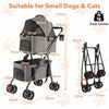 Double Pet Stroller 3 in 1 Foldable with 2 Detachable Carriers Car Seats-Grey