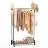 Double Rods Garment Rack Freestanding Clothing Rack with 5 Hooks-Golden