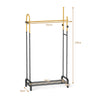 Double Rods Garment Rack Freestanding Clothing Rack with 5 Hooks-Golden