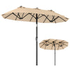 Double-Sided Patio Umbrella with Push Button Tilt and Crank and 12 Ribs-Beige
