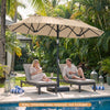 Double-Sided Patio Umbrella with Push Button Tilt and Crank and 12 Ribs-Beige