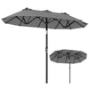 Double-Sided Patio Umbrella with Push Button Tilt and Crank and 12 Ribs-Grey
