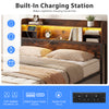 Double/King Size Bed Frame with LED Lights and Charging Station-Rustic Brown-King Size