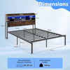 Double/King Size Bed Frame with LED Lights and Charging Station-Rustic Brown-King Size