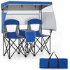 Double Beach Chair with Adjustable Canopy and Roll-up Shade-Navy