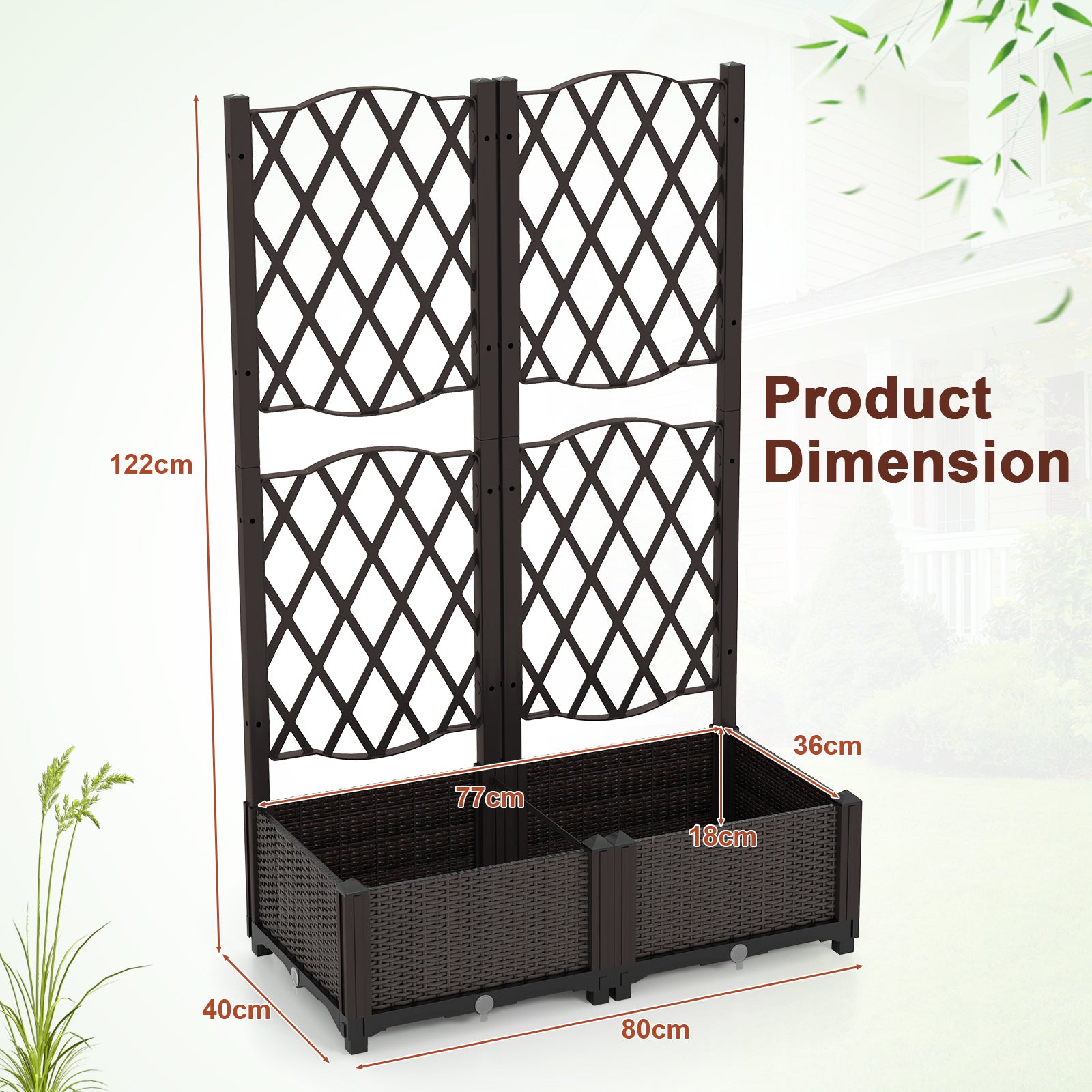 Double Box Outdoor Planter with Self Watering System-Brown