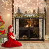 Double Door Fireplace Screen Flat Fire Guard with Magnetic Panels-Black