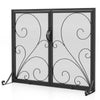 Double Door Fireplace Screen Flat Fire Guard with Magnetic Panels-Black