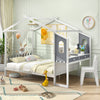 Single/Double House Bed Wood Montessori Bed Frame with Desk-Double Size