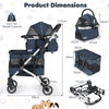 Double Pet Stroller with 2 Detachable Carriers 4-in-1 Foldable Dog Jogger Car Seat-Navy