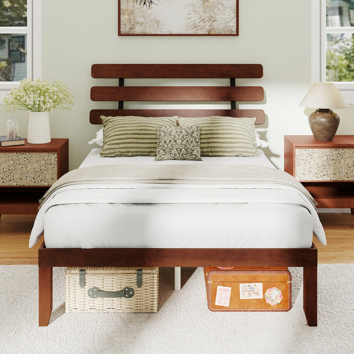 Double/King Size Bed Frame with Retro Headboard and Under-Bed Storage Space-Double Size