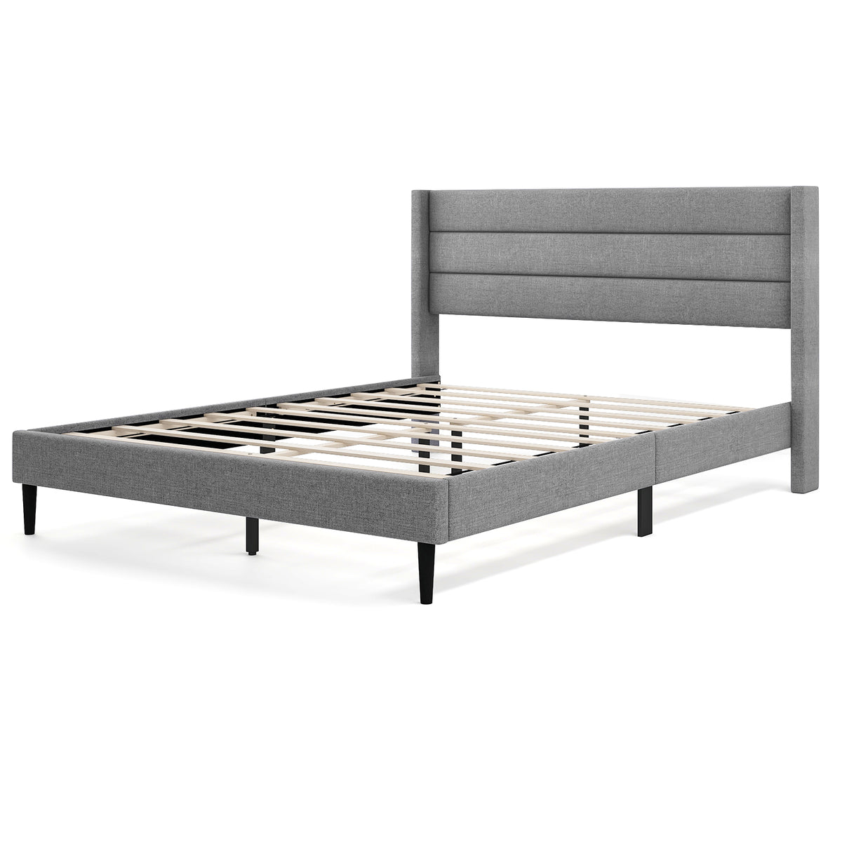 Single/Double Size Bed Frame with Wingback Headboard and Wooden Slats Support-Grey-Double Size