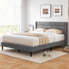 Single/Double Size Bed Frame with Wingback Headboard and Wooden Slats Support-Grey-Double Size