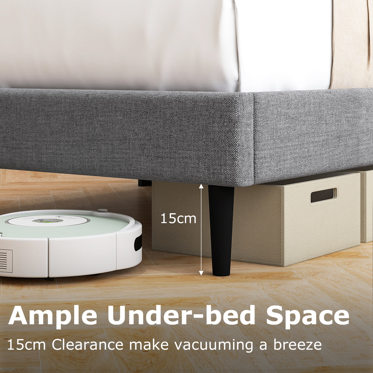 Single/Double Size Bed Frame with Wingback Headboard and Wooden Slats Support-Grey-Double Size