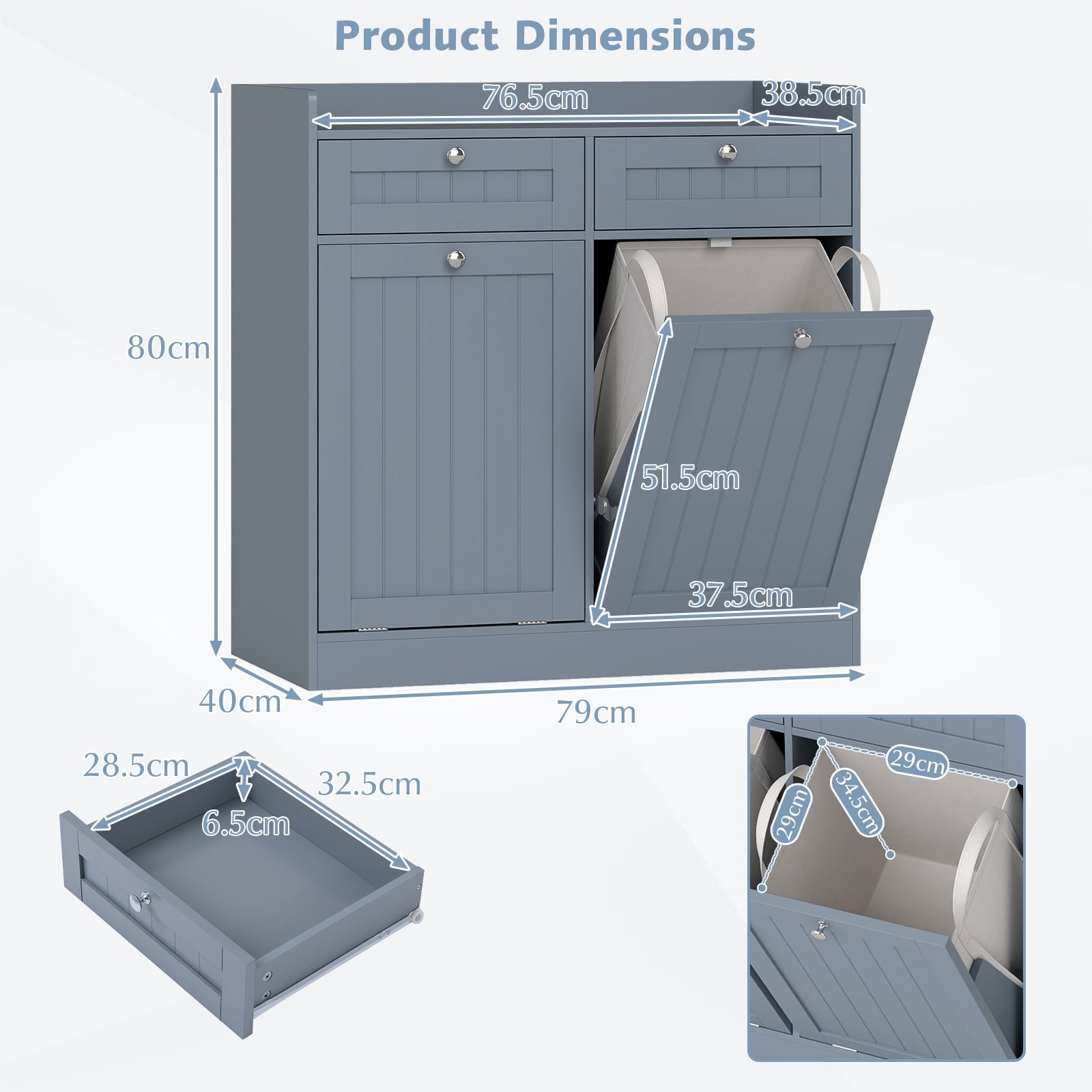 Double Tilt-Out Laundry Hamper Cabinet with Removable Baskets-Grey
