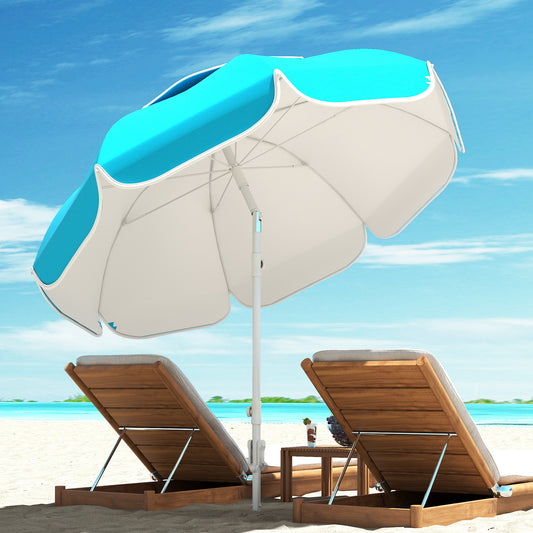 Outsunny Beach Umbrella Portable with Sand Anchor, Carry Bag, Adjustable Height & Tilt, UPF50+ UV Protection, Blue