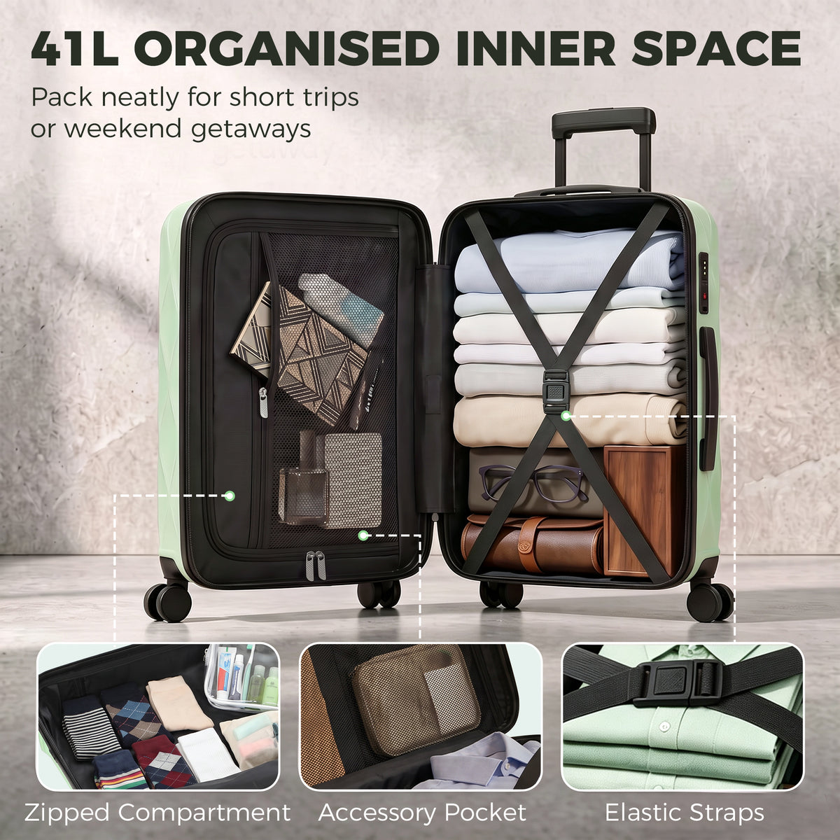 HOMCOM 20Inch Suitcase in Green