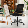 Drafting Chair Tall Mesh Swivel Task Chair with Flip Up Armrests and Adjustable Footrest Ring-Black