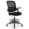 Drafting Chair Tall Mesh Swivel Task Chair with Flip Up Armrests and Adjustable Footrest Ring-Black
