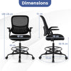 Drafting Chair Tall Mesh Swivel Task Chair with Flip Up Armrests and Adjustable Footrest Ring-Black