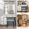 Vanity Table Set with 3-Color LED Lights Mirror and Charging Station-White