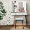 Vanity Table Set with 3-Color LED Lights Mirror and Charging Station-White