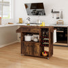 Mobile Drop Leaf Kitchen Island Cart with Microwave Shelf and Wine Rack-Rustic Brown