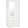 HOMCOM 2 Door 3 Drawer Mirrored Wardrobe with Hanging Rail, Modern Clothes Storage Cupboard with Mirror, Drawers and Adjustable Shelves for Bedroom, 80 x 50 x 180 cm, White
