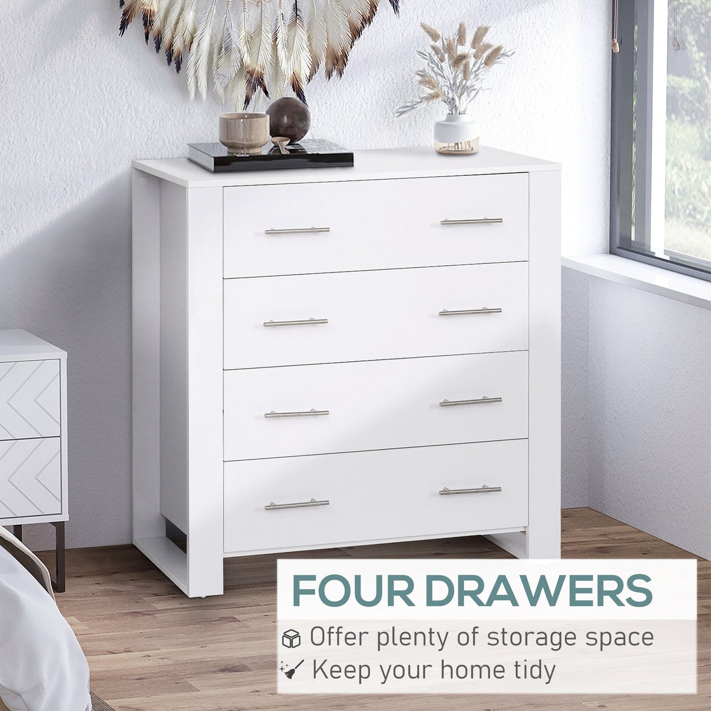 HOMCOM Bedroom Furniture Set, Drawer Chest and Nightstand, Modern White