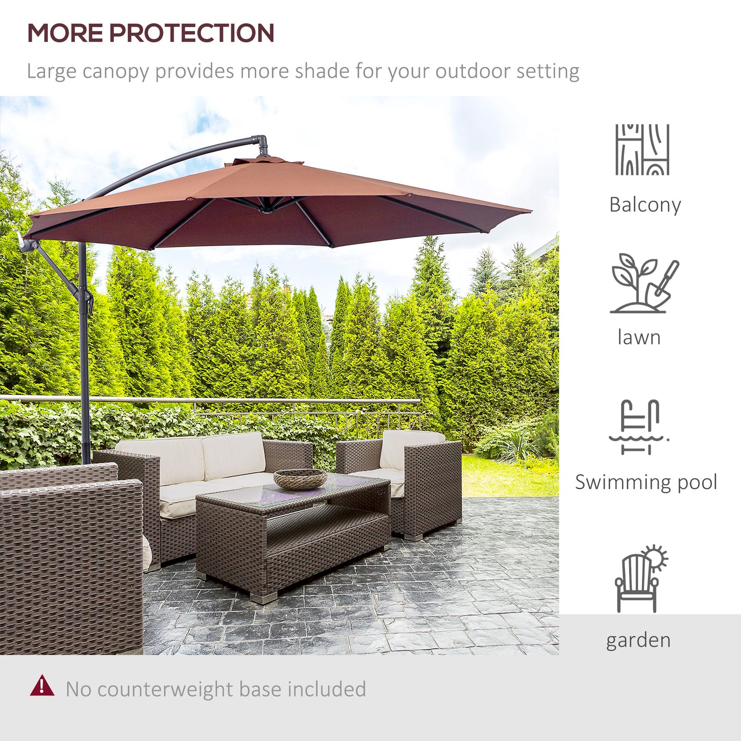 Outsunny 3m Hanging Umbrella Parasol-Coffee