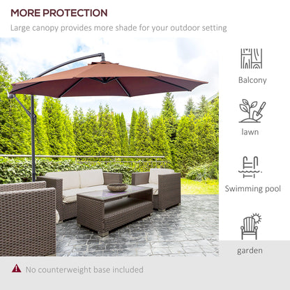 Outsunny 3m Hanging Umbrella Parasol-Coffee