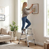 Dual-Sided 3 Step Ladder with Wide Anti-Slip Pedals-Silver