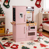 Dual-Sided Kids Play Kitchen with Water Dispenser and Range Hood for 3+ Years Old-Pink