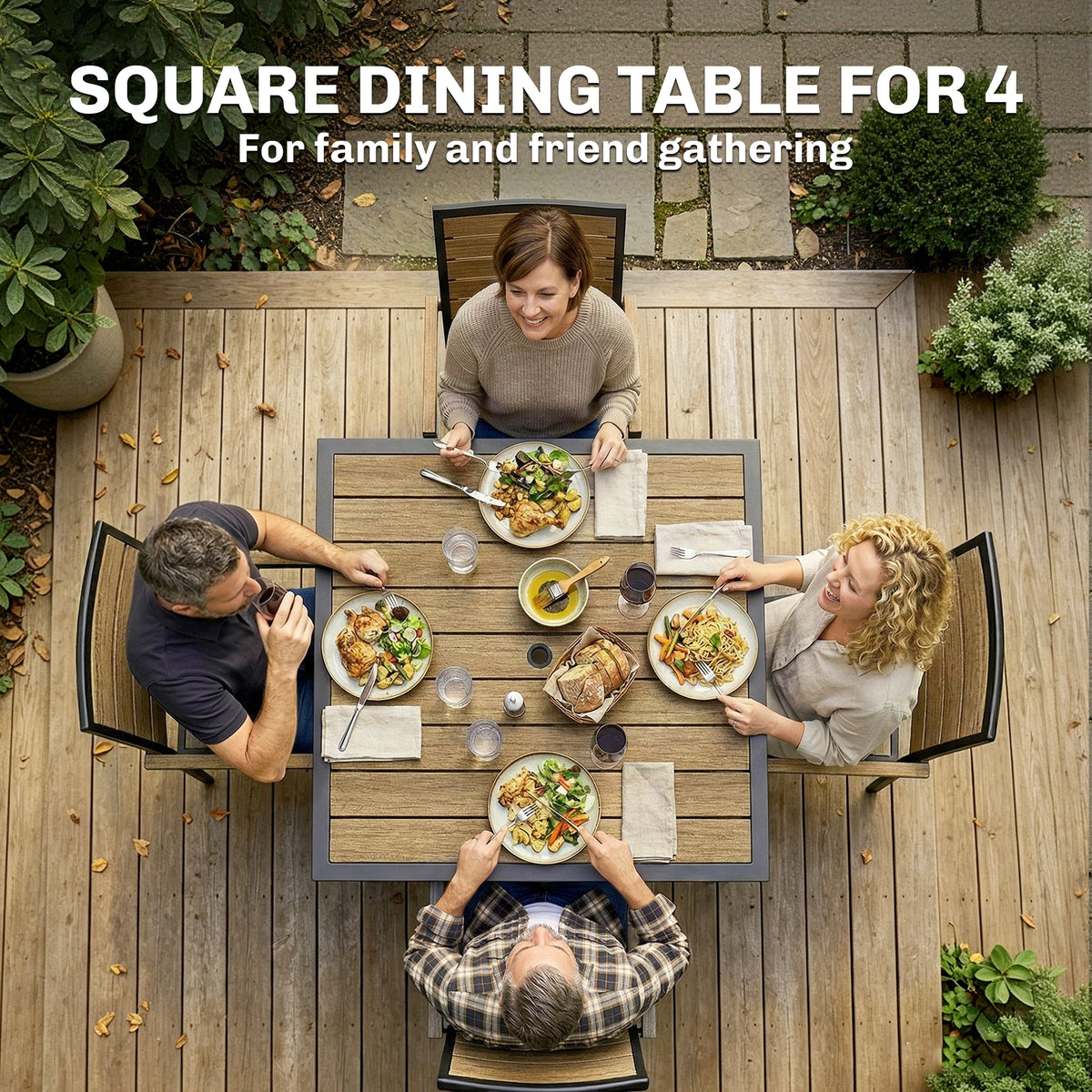 Outsunny Square Garden Dining Table with 5.4cm Parasol Hole in Brown