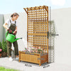 Outsunny Raised Bed with Drainage Holes, Wood Planter with Trellis for Climbing Plants to Grow Vegetables, Flowers, Yellow