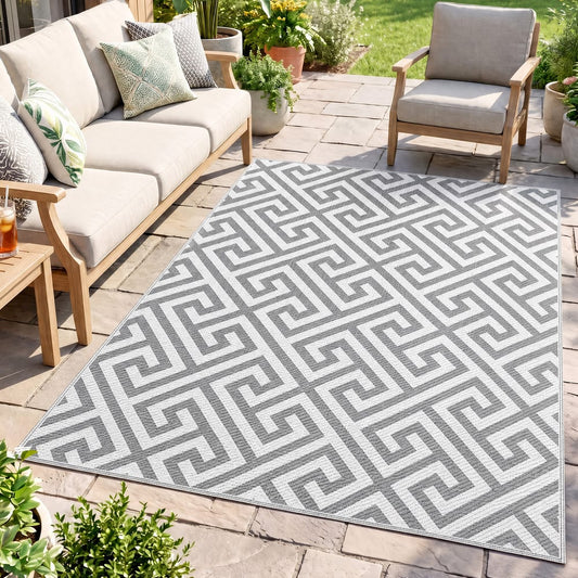 Outsunny Outdoor Rug in Light Grey and White