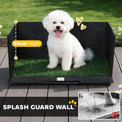 PawHut Dog Toilet Tray, Indoor Outdoor Dog Potty with High Walls, Grass Turf, Slide-Out Tray, Urine Collection Base