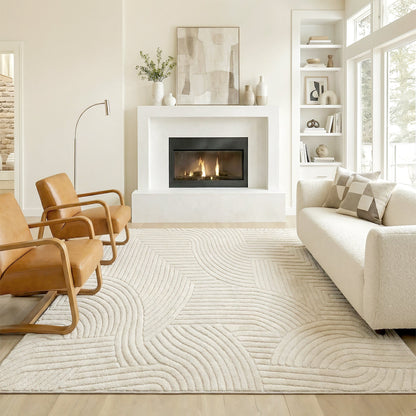 HOMCOM Modern Geometric Rug, Thick & Plush, Non-Slip, 200 x 140 cm - Cream, Living Room/Bedroom/Office