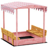 AIYAPLAY Wooden Sandbox with Lid, Flamingos Print Canopy, Kids Outdoor Sand Pit with Foldable Bench Seats, Bottom Liner, Pink