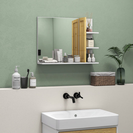HOMCOM Bamboo Panel Bathroom Mirror in White