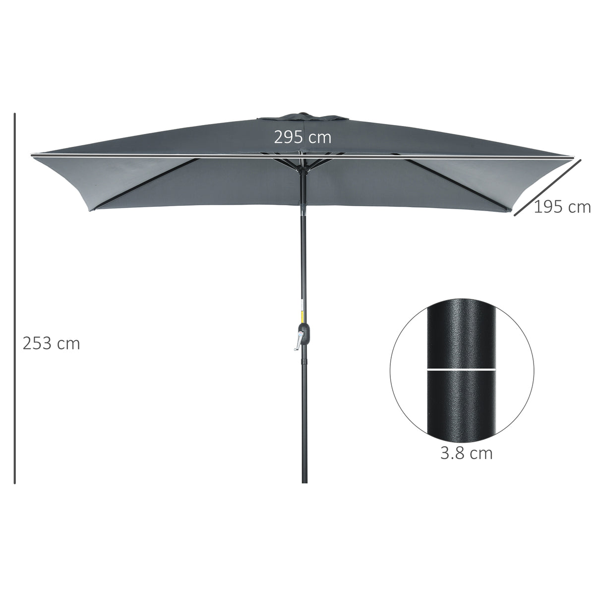 Outsunny Garden Parasol Umbrella with Aluminium Pole in Dark Grey