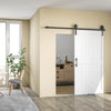 HOMCOM 213.4cm Sliding Barn Door Kit, Sliding Door with Track, Hardware, Upgraded Rollers and Floor Guide, Handle, White