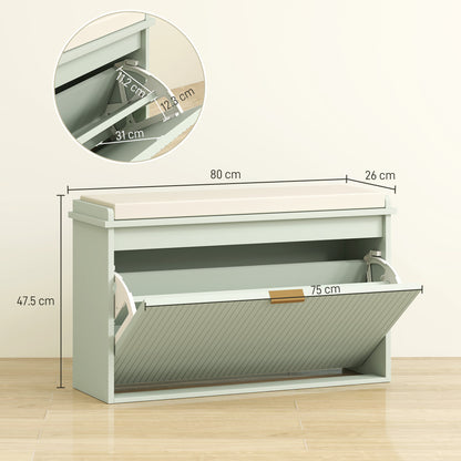 HOMCOM Elegant Eight Shoe Bench, with Top Seat - Green